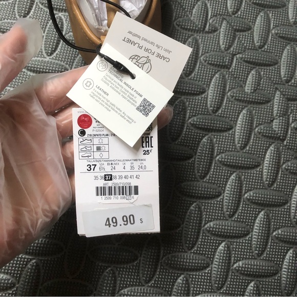 NWT Zara Leather Ballet Bow Tie Ballerinas Flats Shoes Beige Size 7 / 37 - Picture 4 of 8